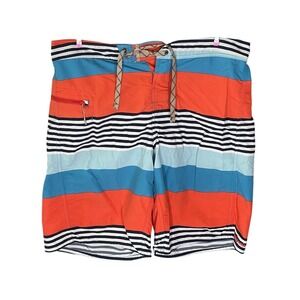 Patagonia Striped Board Shorts Men's 33 Swim Trunks Orange Blue Beach Surf